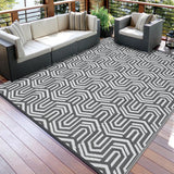 Garvee Reversible Outdoor Plastic Rug - Modern Grey Geometric Low Pile Mat - Waterproof & Lightweight Patio Carpet - Easy Clean, Weather Resistant for Camping, RV, Deck, Balcony, 8x10ft - Gray/White
