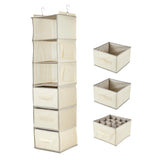 Garvee Hanging Closet Organizer with Drawers, 3-Tier Non-Woven Fabric Storage Shelves, Foldable Closet Organizer for Bedroom, 11.8x11.8x47.2 Inches, Beige - Beige