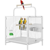 Garvee Portable Wrought Iron Bird Cage for Small Parrots – Travel Carrier with Slide-Out Tray, Food Bowl, Perch – Ideal for Canaries, Budgies, Parrotlets, Lovebirds, Conures, Cockatiels – White - White