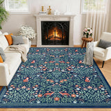 Garvee 9' × 12' Garden Floral Area Rug, Soft Washable Low-Pile Polyester Carpet for Living Room, Bedroom and Dining Room, Blue - Blue