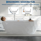 Garvee Diamond Texture Freestanding Acrylic Bathtub – Modern Soaking Tub with Glossy White Finish, Chrome Overflow & Pop-Up Drain – Home Spa Upgrade – 1700mm, Chrome Overflow, Chrome Pop-Up Drain, All White