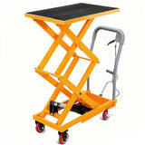 Garvee 770 lbs Double Scissor Hydraulic Lift Table Cart – 11" to 59" Elevation Range - Yellow / With Gloves