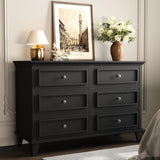 Garvee Large Capacity 6 Drawer Dresser - Wooden Bedroom Chest with Deep Storage, Modern TV Stand, Exquisite Metal Handles, Freestanding Furniture for Living Room, Hallway, Entryway - Oak Black - Black
