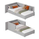 Garvee Velvet Upholstered Twin Daybed Sofa - Corner Bed Frame with Headboard, Guardrail, Wooden Slats, Adjustable Installation for Bedroom or Guest Room - Size: Twin, Color: Light gray - Gray
