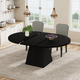 Garvee Space-Saving Extendable Dining Table – Modern Oval Table with Hidden Leaves, Under-Table Storage Shelf, Sturdy Metal Pedestal Legs – Adjustable 47"-63" for 4-8 – Ideal for Dining Room – Black Embossed