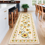 Garvee 2' x 6' Beige Modern Floral Runner Rug, Washable Non-Slip Low-Pile Carpet for Hallway, Kitchen, Entryway and Bedroom - Beige
