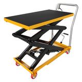 Garvee Heavy Duty Hydraulic Lift Table Cart - 770 lbs Capacity Double Scissor Manual Lift, 11.5" to 59" Lifting Range, 32" x 16" Flatbed Platform Material Handling Cart with Casters & Brakes (Yellow) - Yellow