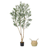 Garvee 6FT Artificial Olive Tree Fake Plants Indoor with Planter & Woven Basket, Faux Olive Trees Tall Plant with Silk Leaves and Realistic Fruits For Home Living Room Office Corner Decor