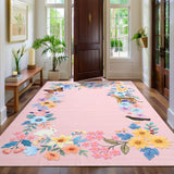 Garvee 5' × 7' Botanical Forest Area Rug, Machine Washable Non-Slip Low-Pile Soft Rug for Living Room, Bedroom & Nursery, Pink - Pink