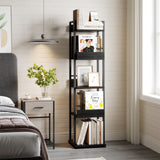 Garvee 360° Rotating Corner Bookshelf Tower, 5-Tier Tall Narrow Freestanding Bookcase with Guardrail - Space-Saving Industrial Storage Rack for Living Room, Bedroom, Office, Study - Black Small Embossed - Black