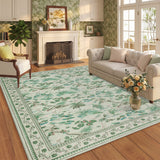 Garvee 9' × 12' Washable Modern Floral Area Rug, Low-Pile Non-Slip Stain-Resistant Pet-Friendly Rug for Living Room, Bedroom and Dining, Light Green - Light Green