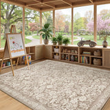Garvee 5' × 7' Vintage Floral Area Rug, Machine Washable Non-Slip Low-Pile Soft Rug for Living Room, Bedroom & Nursery, Light Camel - Light Camel