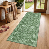 Garvee 2' x 6' Vintage Botanical Bird & Snake Runner Rug, Washable Non-Slip Soft Low-Pile Rug for Hallway, Kitchen & Entryway, Green - Green