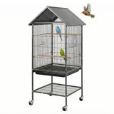 Garvee 47.2" h Bird Cage with Wheels and Waterproof Sloping Roof, Large Metal Bird Cage with Bottom Storage Shelf for Indoor Outdoor Garden Backyard, Fit for Small and Medium-Sized Birds