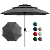 Garvee 10' Outdoor Patio Umbrella, 3-Tier Vented Canopy with Crank Tilt, 8 Ribs, Gray - Gray