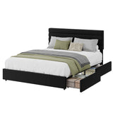 Garvee Full Size Bed Frame, Velvet Upholstered Platform Storage Bed with 4 Drawers, Wooden Slats Support, No Box Spring Needed, Easy Assembly, Black - Black