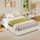 Garvee Queen Size Cloud Bed Frame,  Low Bed Frame Without Headboard, Corduroy Upholstered Low Platform Bed with Solid Wood Legs, No Box Spring Required, Quiet and Easy Assembly, Beige - Cream