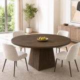 Garvee 47 Inch Round Dining Table for 4-6 – Modern Circle Kitchen Table with 1.18" Thick Top & Square Pedestal Base – Space-Saving Wooden Table for Dining Room, Kitchen, or Apartment – Easy Assembly, Brown-red