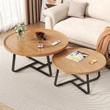 Garvee Set of 2 Mid-Century Modern Round Nesting Coffee Tables – Fluted Wood Design, Sturdy Metal Frame, Easy Assembly, Space-Saving Side Tables for Living Room, Bedroom, Office – Natural Wood Combo - Natural