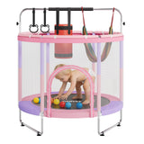 Garvee 55" Kids Trampoline with Safety Enclosure Net – Indoor and Outdoor Toddler Trampoline with 3-Level Adjustable Handlebar, 30 Springs, Suction Cups, Swing, Gymnastic Rings, and 10 Ocean Balls (Pink & Purple) - Pink+Purple
