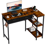Garvee L Shaped Office Desk with Power Outlet – 3-Tier Storage Shelves, 2 Drawers, Headphone Hook – Charging Station Table for Home Office or Study – Wood Color - Brown