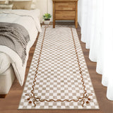 Garvee 2' x 6' Caramel Mocha Checkered Cherry Runner Rug, Washable Non-Slip Low-Pile Carpet for Hallway, Kitchen, Entryway and Bedroom - Light Brown