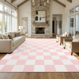 Garvee 8' × 10' Checkered Geometric Area Rug, Machine Washable Non-Slip Low-Pile Soft Rug for Living Room, Bedroom & Dining Room, Light Pink - Light Pink