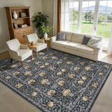 Garvee 5' x 7' Dark Gray Vintage Floral Area Rug, Washable Non-Slip Low-Pile Carpet for Living Room, Bedroom and Dining Room - Dark Gray