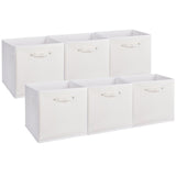 Garvee 6-Pack 13-Inch Fabric Storage Bins with Faux Leather Handles, Foldable Cube Organizers, Durable Non-Woven Material, Collapsible, 6 Colors, for Closets & Shelves - White
