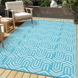 Garvee Reversible Outdoor Plastic Mat - Waterproof Lightweight Patio Rug - Modern Blue/White Geometric Area Carpet for Camping, Deck, RV, Balcony, Easy Clean, Low Pile, Collapsible - Light Blue/White, 9x12ft - Light Blue