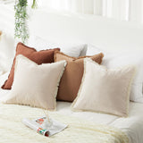 Garvee 4pcs Washed Cotton Solid Color Tassel Pillow Covers - Soft, Durable, Easy to Clean, Stylish Design, Versatile Use - Combination 1