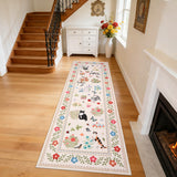 Garvee 2' x 6' Washable Cat & Floral Runner Rug, Non-Slip Stain-Resistant Soft Low-Pile Animal Print Rug for Hallway, Kitchen & Entryway, Beige - Beige