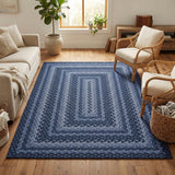 Garvee Easy Jute Outdoor Rug 5x7 Washable Rug Non Slip Braided-Print Neutral Rugs for Living Room Indoor Outdoor Farmhouse Rugs Ultra-Thin Non-Shedding Foldable Carpet for Bedroom Kitchen Porch - Slate/Blue