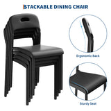 Garvee Stackable Dining Chairs Set of 2 - Commercial Grade Plastic Seats with Steel Legs | for Restaurant/Cafe | Waterproof All-Weather Indoor/Outdoor Use - Black