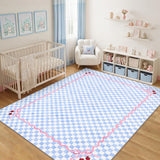 Garvee 9' × 12' Washable Checkered Cherry Coquette Area Rug, Non-Slip Low-Pile Stain-Resistant Rug for Living Room, Bedroom & Nursery, Baby Blue - Baby Blue