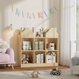 Garvee House & Castle Design Kids Bookshelf and Toy Storage Organizer – 4 Book Racks, 6 Open Cubbies, Child-centered-Inspired, Floor Standing Bookcase for Playroom, Nursery, Bedroom – Natural Wood Color - Natural Wood Color