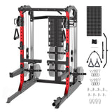 Garvee 2000LB Power Cage Squat Rack – Dual Pulley Cable Crossover – Multi-Function Power Rack for Home Gym – Full Body Strength Training Equipment with Attachments – Independent Pulley System – Red Column (Complies with FedEx 110lb Rule) - Red