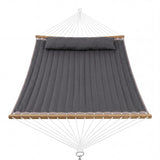 Garvee 12 ft Blue Stripe Quilted Hammock for 2, Heavy-Duty 450 lb Patio Hammock with Wooden Spreader Bar & Detachable Pillow for Outdoor Relaxation - Dark Gray