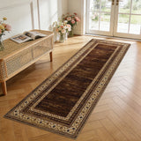 Garvee 2' x 6' Reddish Brown Vintage Floral Bordered Runner Rug, Washable Polyester Non-Slip Low-Pile Carpet for Hallway, Kitchen and Entryway - Reddish Brown