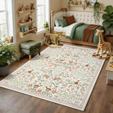 Garvee 9' × 12' Garden Floral Area Rug, Soft Washable Low-Pile Polyester Carpet for Living Room, Bedroom and Dining Room, Beige - Beige