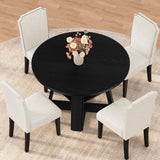 Garvee Space-Saving 43.3" Round Dining Table Set – Wooden Pedestal Base, Storage Shelf – 4 Beige Upholstered High Back Chairs – Modern Kitchen & Dining Room Furniture – Black Table + Beige Chairs – 黑色餐桌 + 米色餐椅4PCS - Black+Beige