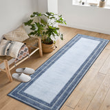 Garvee 2' x 6' Bordered Runner Rug – Modern Farmhouse Textured Low‑Pile Carpet, Non‑Slip Floor Runner for Hallway, Entryway & Kitchen, Grayish Blue - Grayish Blue