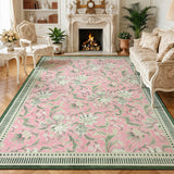 Garvee 9' × 12' Leaf Pattern Area Rug, Soft Washable Low-Pile Polyester Carpet for Living Room, Bedroom and Dining Room, Pink - Pink