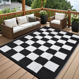 Garvee Waterproof Outdoor Rug - Modern Checkered Plastic Straw Mat - Reversible & UV-Resistant - Durable Geometric Patio Carpet for Backyard, Camping, Picnic, RV, Deck, Black and White, 5x8ft - Black & White