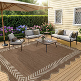 Garvee 9' x 12' Washable Scalloped Minimalist Geometric Rug—Suitable for Indoor and Outdoor Use, Perfect for Entryways, Hallways, and Bedrooms, Brown - Brown