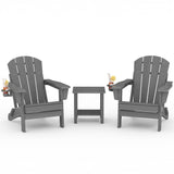 Garvee Folding Adirondack Chairs for Fire Pit & Deck, 2 HDPE Chairs with 1 Side Table, Cup Holders and Embossed Wood Grain Finish, Gray