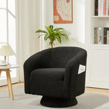 Garvee Swivel Accent Chair 360° Swivel Barrel Armchair Curved Back Side Pocket Boucle Fabric Modern Living Room Bedroom - Black