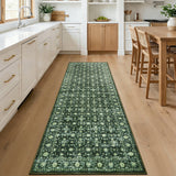 Garvee 2' × 6' Modern Boho Floral Runner Rug, Washable Non-Slip Low-Pile Soft Rug for Hallway, Kitchen, Bedroom & Entryway, Green - Green