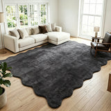 Garvee 10' × 13' Solid Scalloped Plush Area Rug, Machine Washable Non-Slip Low-Pile Soft Rug for Living Room, Bedroom & Dining Room, Dark Gray - Dark Gray