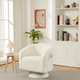 Garvee Swivel Accent Chair 360° Rotation Curved Back Boucle Fabric Engineered Wood Base Lightweight Living Room Bedroom - White